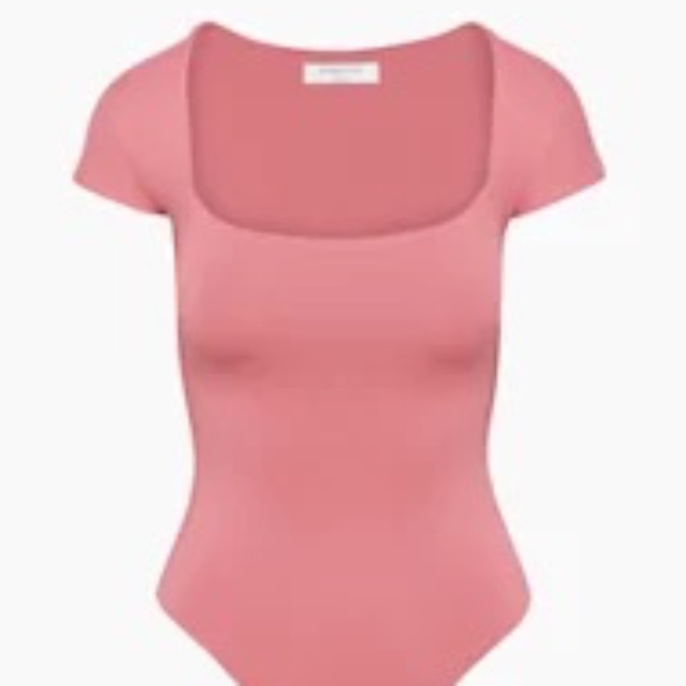 Aritzia Babaton Contour Straight Neck Bodysuit in Rhodon Pink